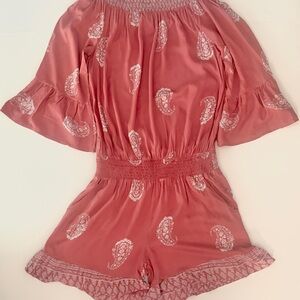 VENUS Coral Pink Paisley Off-Shoulder Romper